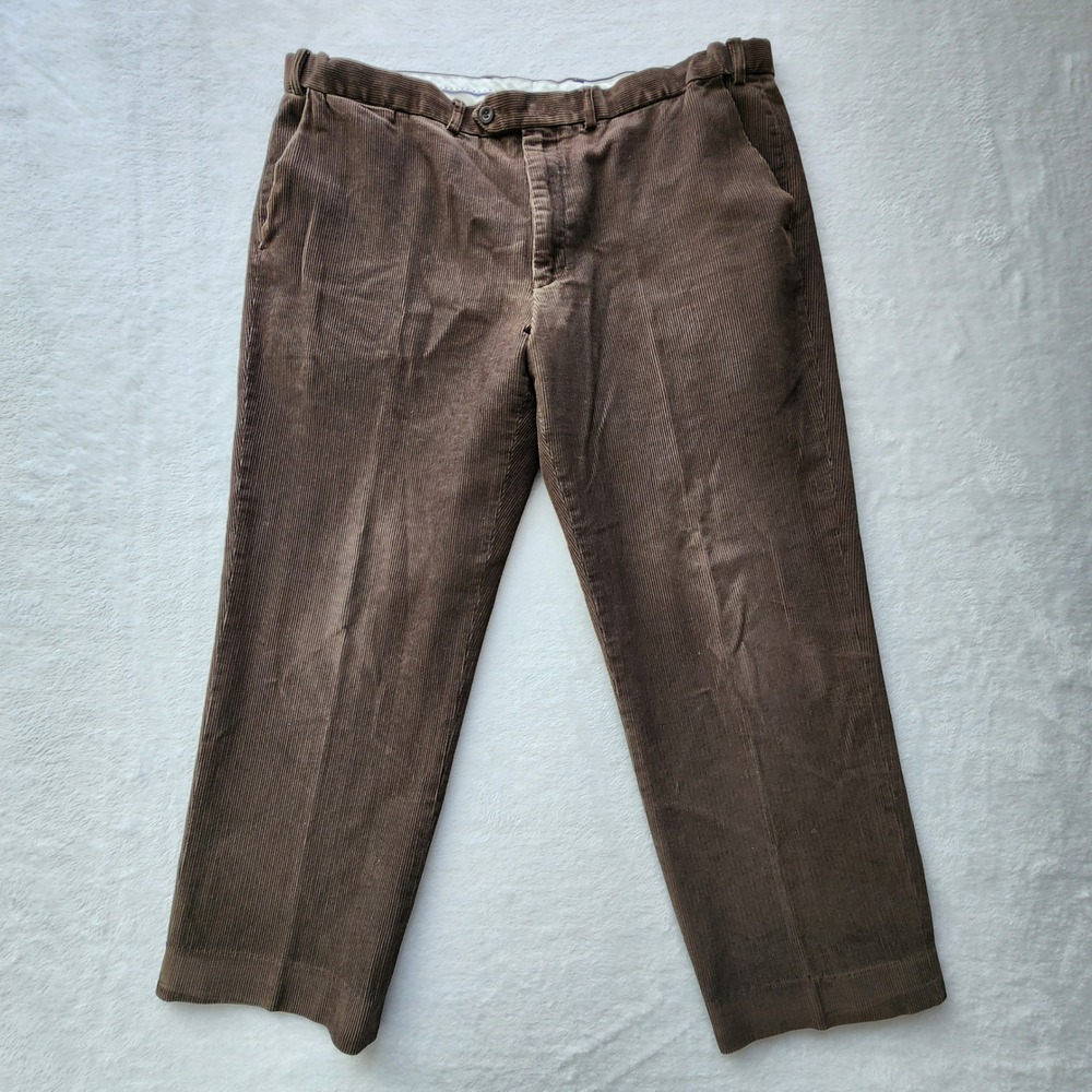 M&S Collection Luxury Corduroy Pants Mens 40W 27L Brown Regular Fit Trousers **